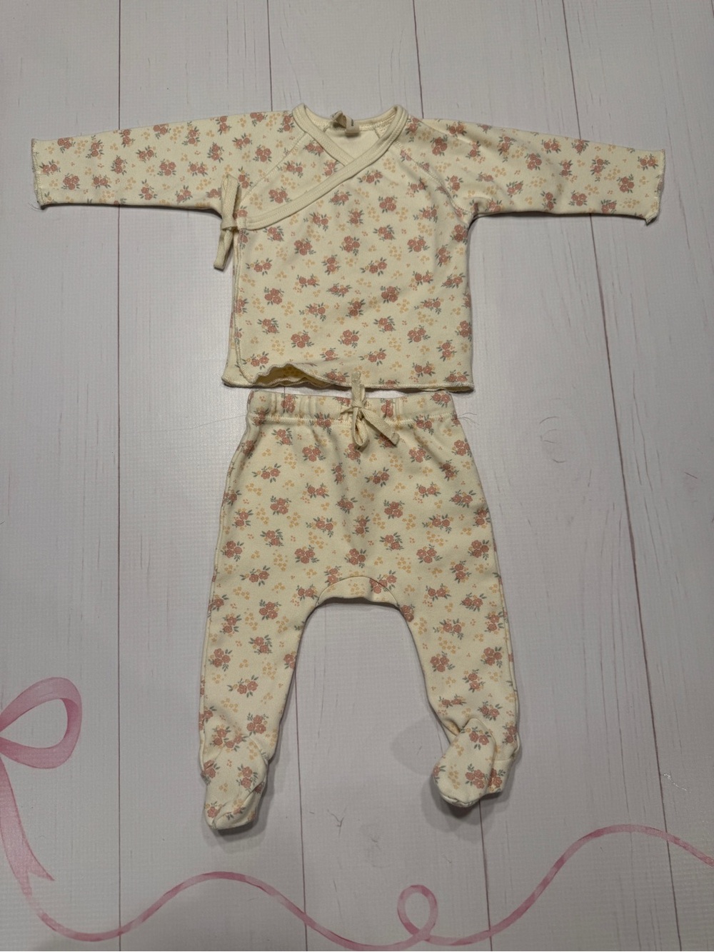 Quincy Mae Flower Field Wrap Top + Footed Pant Set 0-3 months